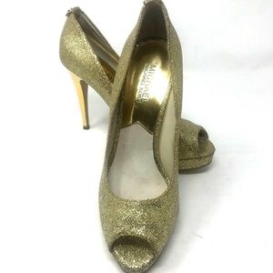 Michael Kors York Platform Gold Glitter Heel Pumps